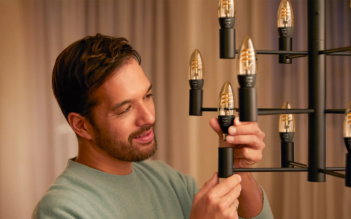 Philips Hue Candelabra Base Vintage LED Filament Bulb with Smart App, Voice Control, and Decorative Glow
