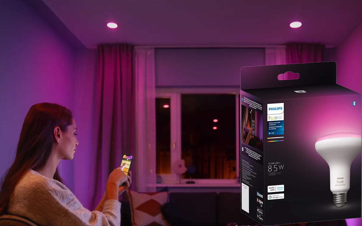 Philips Hue E26/BR30 Smart LED Bulb for Warm-to-Cool White and RGB Lighting