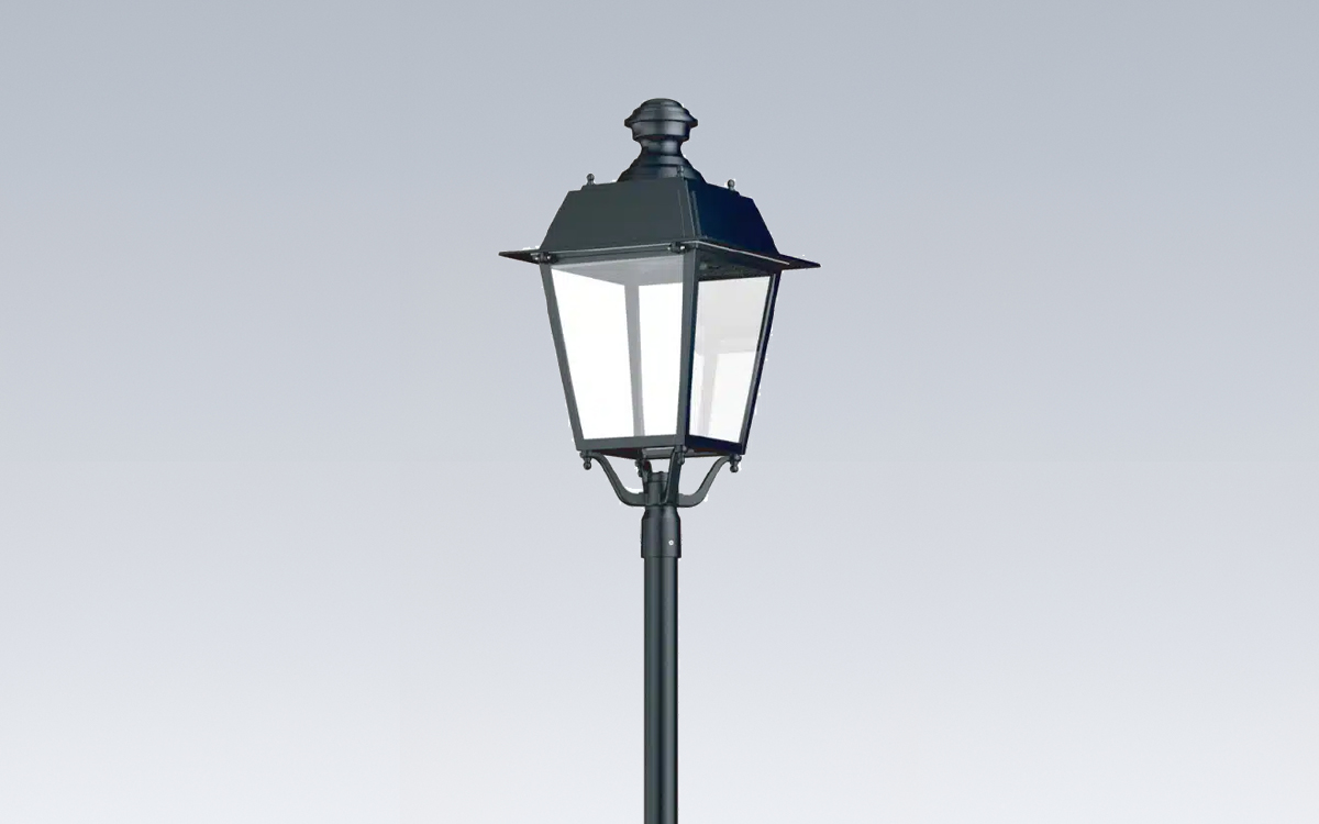 Post Top LED Street Light with Classic Lantern Design for Sidewalks, Parks, Parking Areas, and Residential Streets