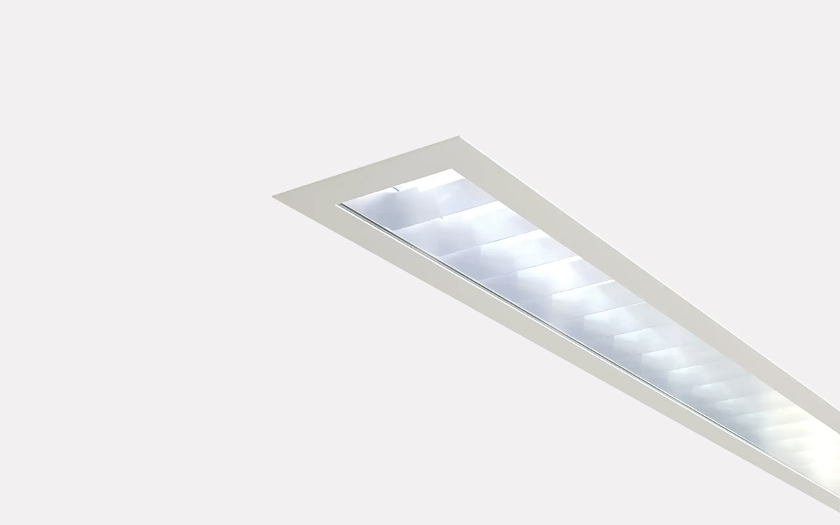 Recessed LED Linear Luminaire for Hospital Corridor Lighting with V-Blade Louvres