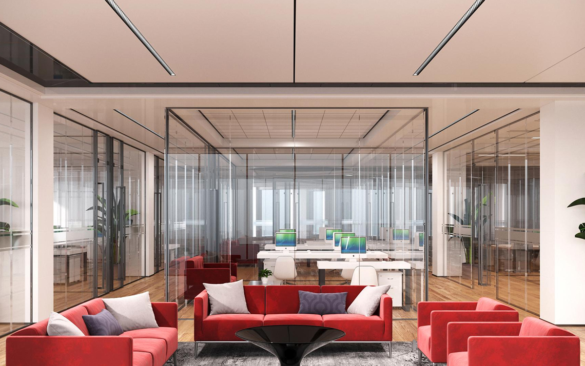 Recessed Linear LED Ceiling Light with Concave Louver Optics for Glare Control