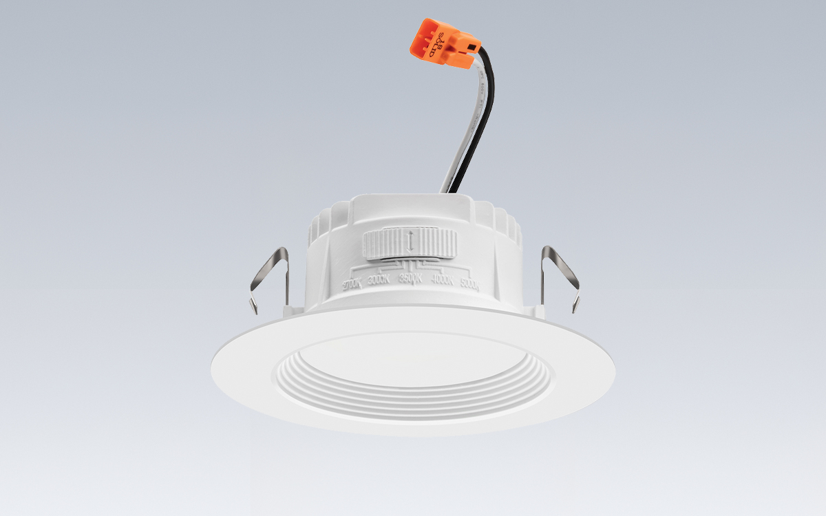 Retrofit LED Trim Kit with Medium Base Socket Adapter and Multi-CCT Options for Bathrooms, Showers, and Outdoor Soffit Use