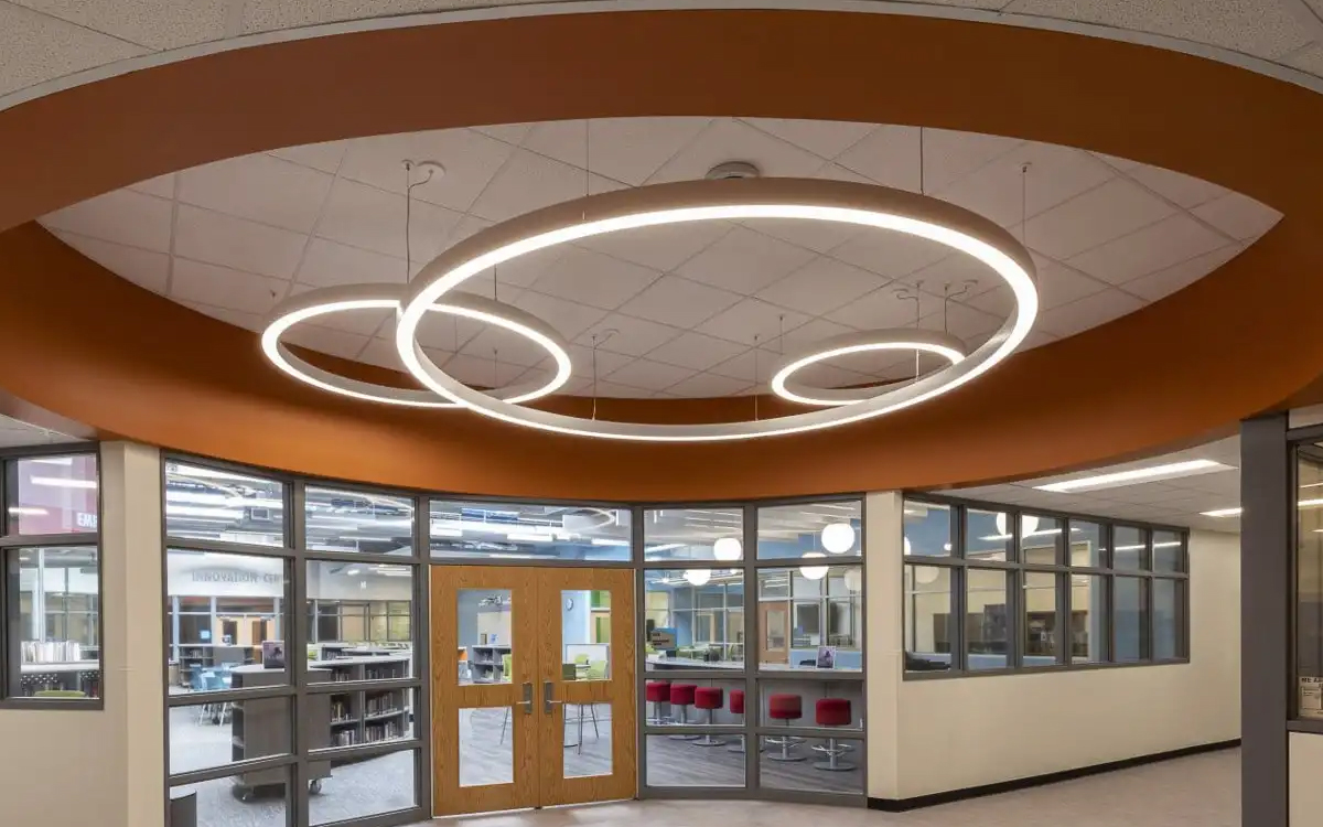 RGBW and Tunable White LED Ring Pendant Light with POE, Lutron, DMX, and DALI Controls