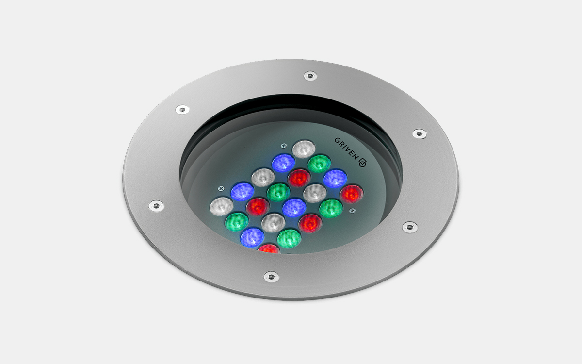 RGBW In-Ground LED Uplighter with Adjustable Beam Angle for Exterior Landscape and Architectural Lighting