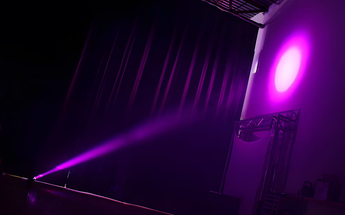 RGBW LED Pinspot Fixture with Multimode DMX Control for Theatrical Accent Lighting Applications