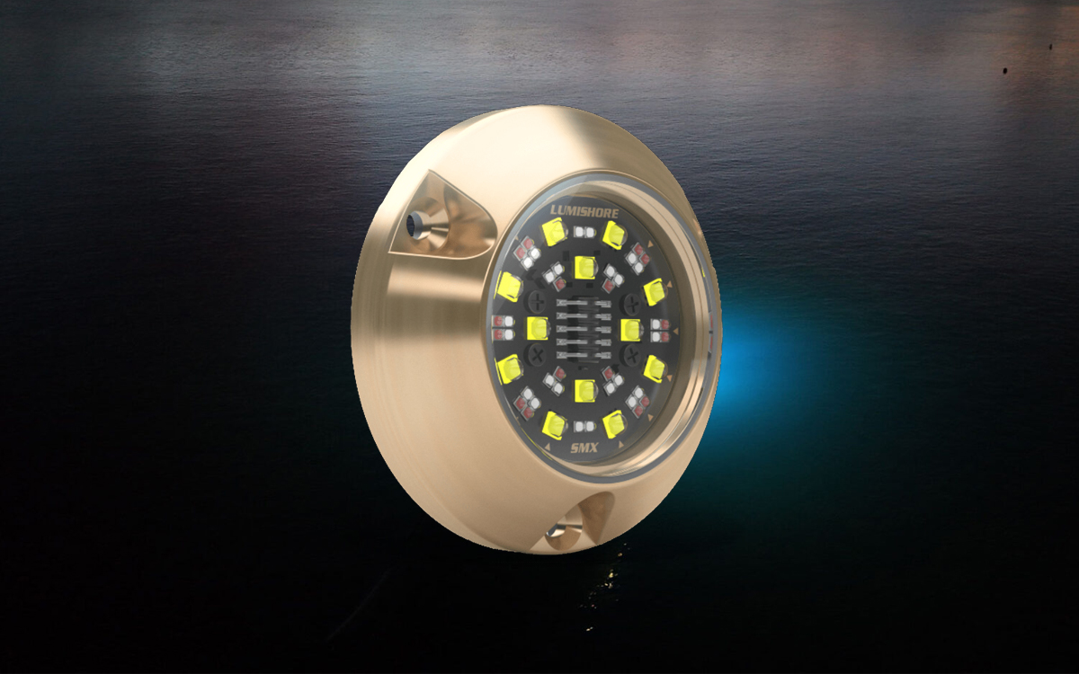 RGBW LED Underwater Light with Flush Mount Design for Stepped Hulls, Transoms, and Side Hulls
