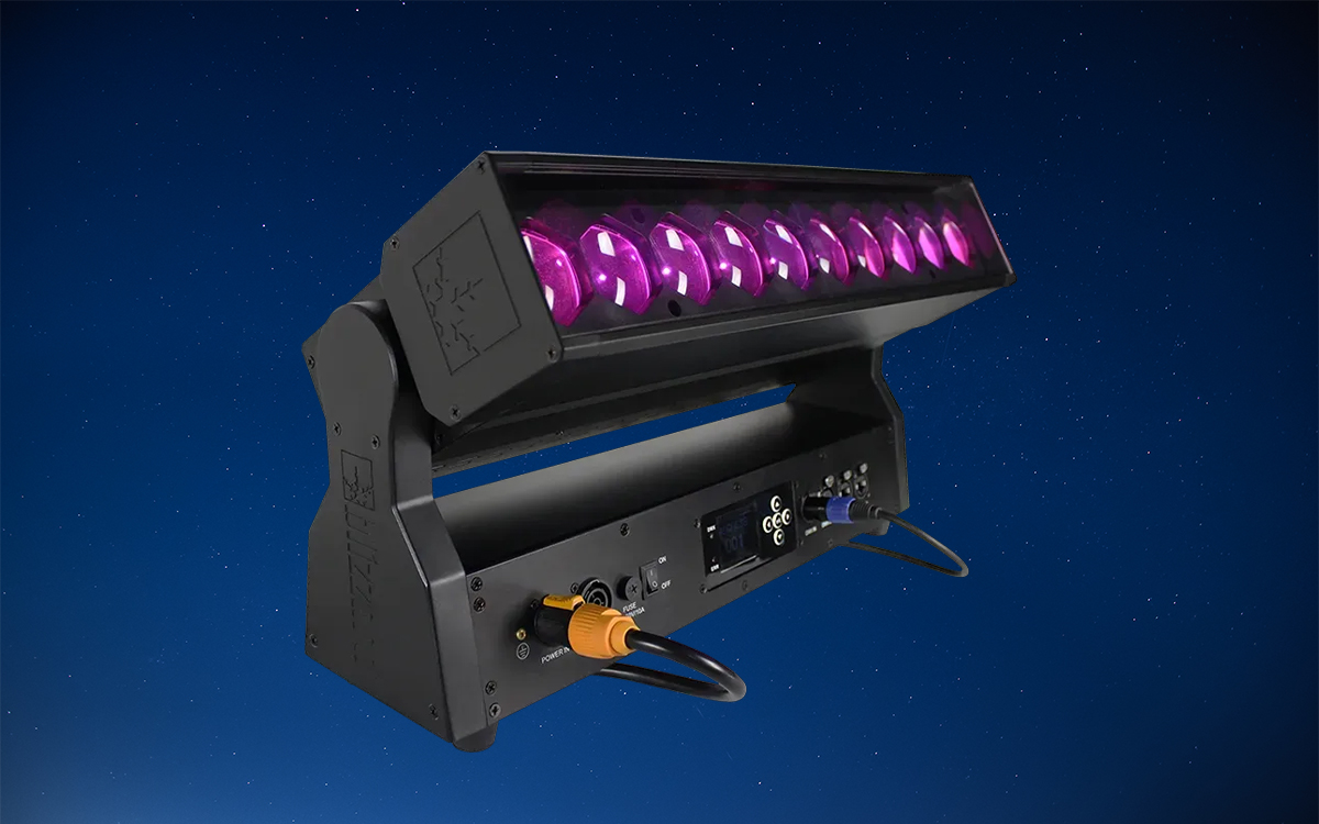 RGBW LED Zoom Bar with Motorized Tilt, DMX Pixel Mapping, and RJ45 Art-Net Input/Output Connections