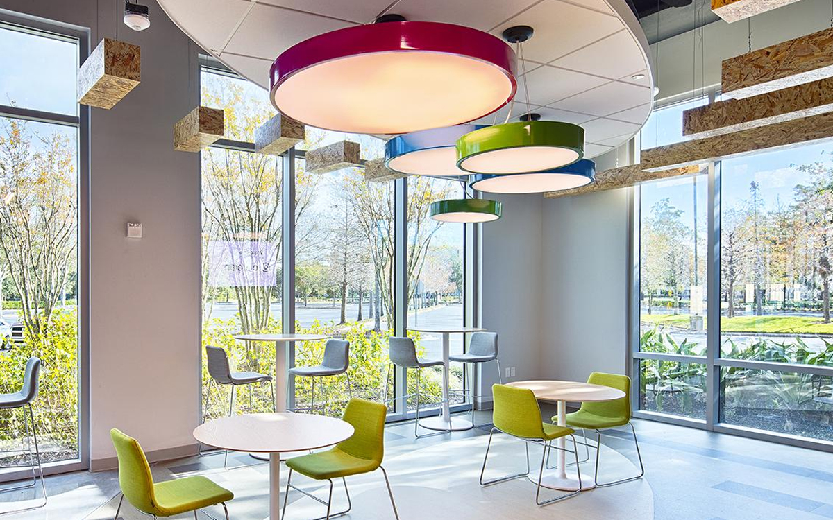 Round Pendant LED Light with PoE Integration and 0-10V Dimming for Wired or Wireless Building Lighting Control