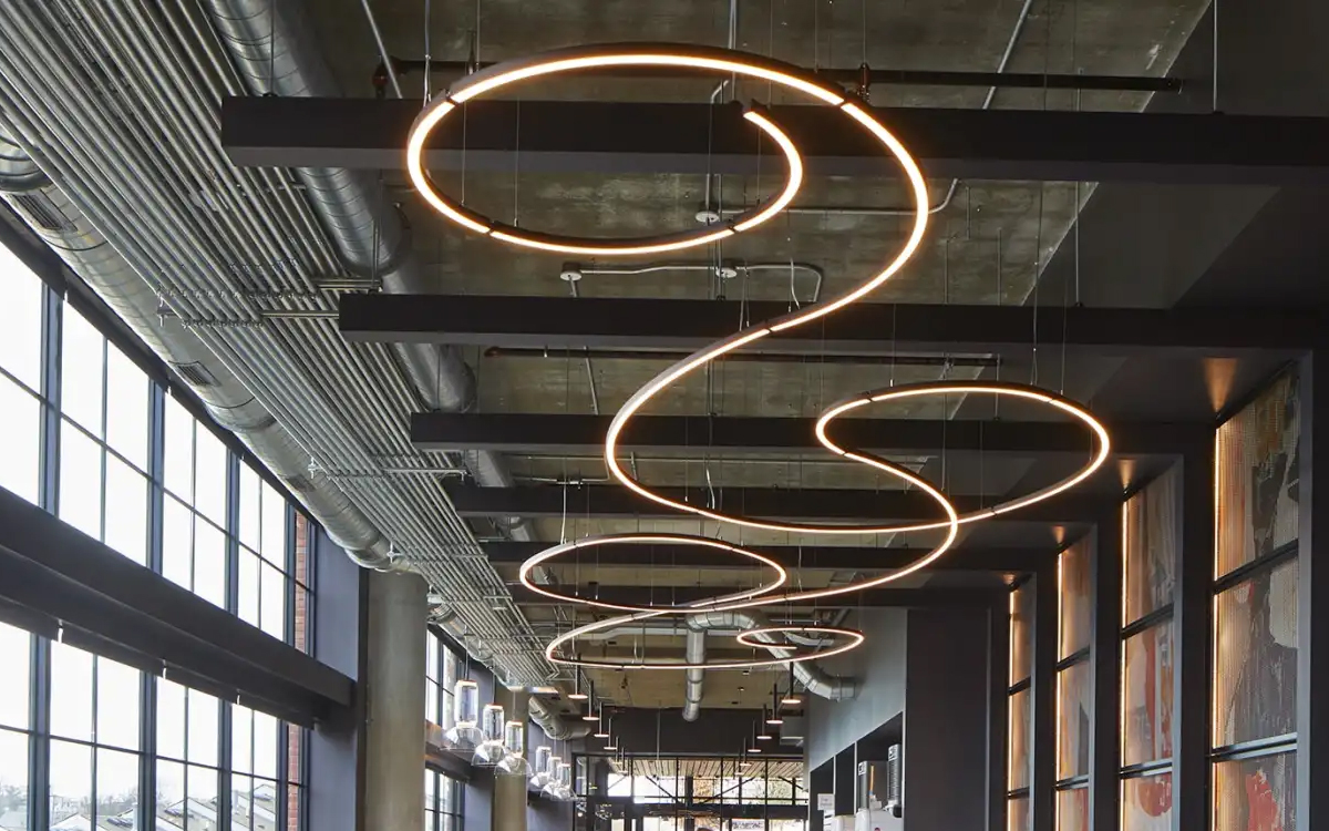 Sculptural LED Ring Light Fixtures with Rotatable Connectors for Dynamic Architectural Installations