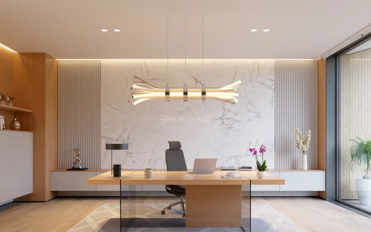 Sculptural Linear Suspension Light with Elongated Branch Tubes and Integrated LED Module for Balanced Ambient Light