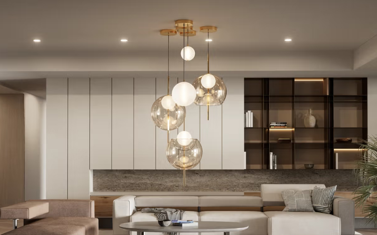 Single or Cluster LED Glass Pendant Light with Sandblasted Sphere for Office, Dining, and Hospitality Spaces