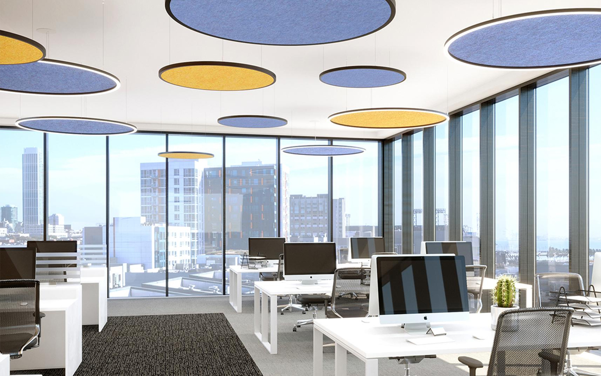 Slim Profile LED Ring Pendant with ASTM E84 Class A Fire-Rated Acoustic Panels