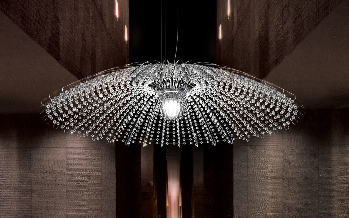 Sparkling LED Pendant Light with Shimmering Crystals and Floating Acrylic Wisps for Luxury Residential Spaces