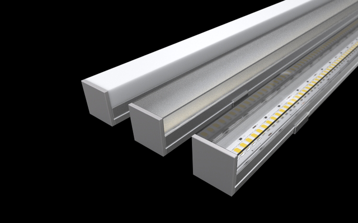 Square LED Aluminum Channel with Choice of Clear, Frosted, or Milky Lens