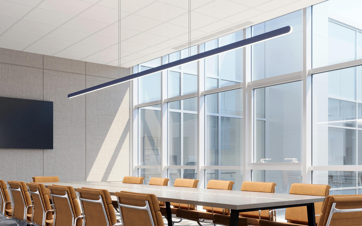 Straight Suspended LED Architectural Lighting Fixture with Seamless Diffuser and Rounded End Caps