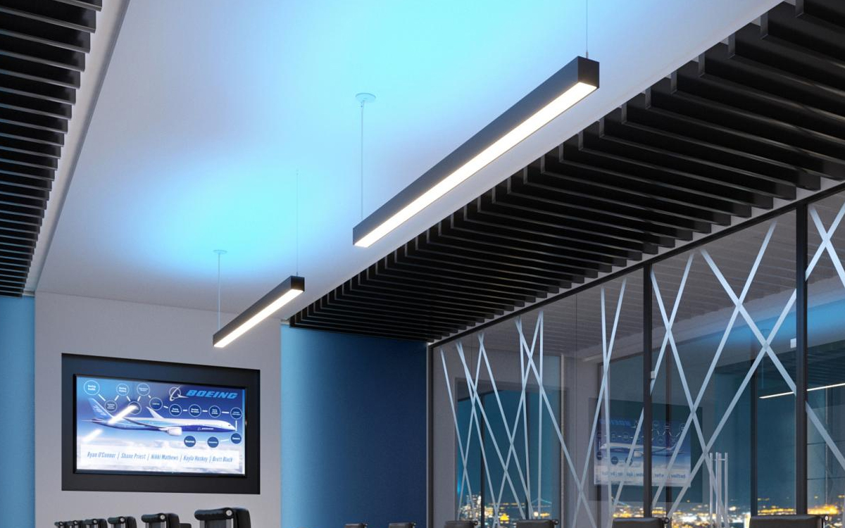 Suspended LED Linear Light Rated for Damp Locations with PoE Network Integration