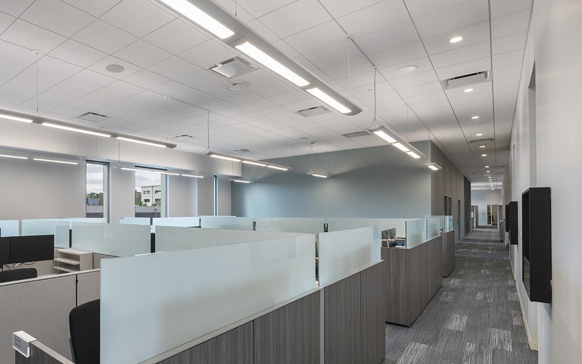 Suspended Linear LED Fixture with Integrated PoE and Smart Building System Compatibility