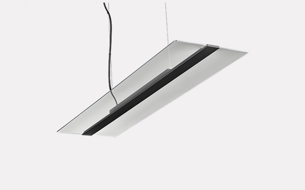 Transparent Office Pendant Light with Glare-Free Microprismatic Optic
