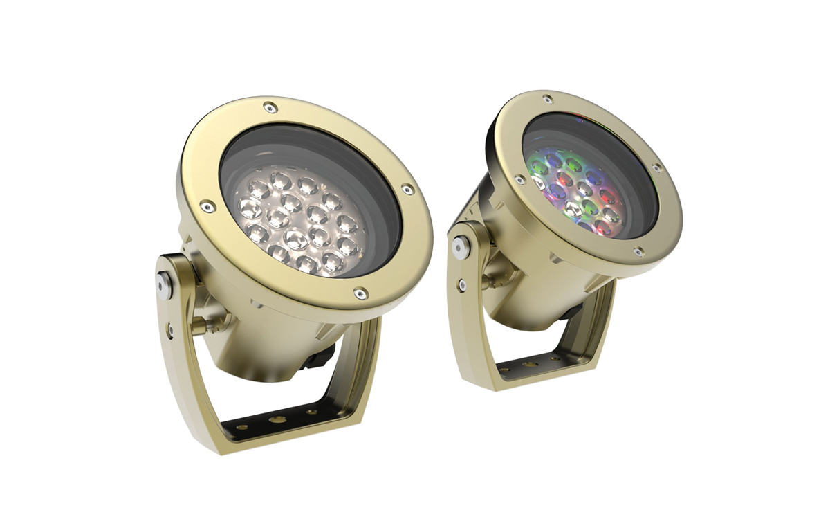 Underwater RGBW/Static White LED Spotlight for Water Feature with Marine-Grade Brass Construction