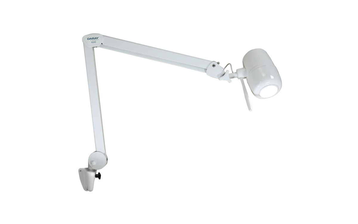 Wall-Mount Medical Examination Light with Low Patient-Facing Temperature and Adjustable Intensity from 10% to 100%