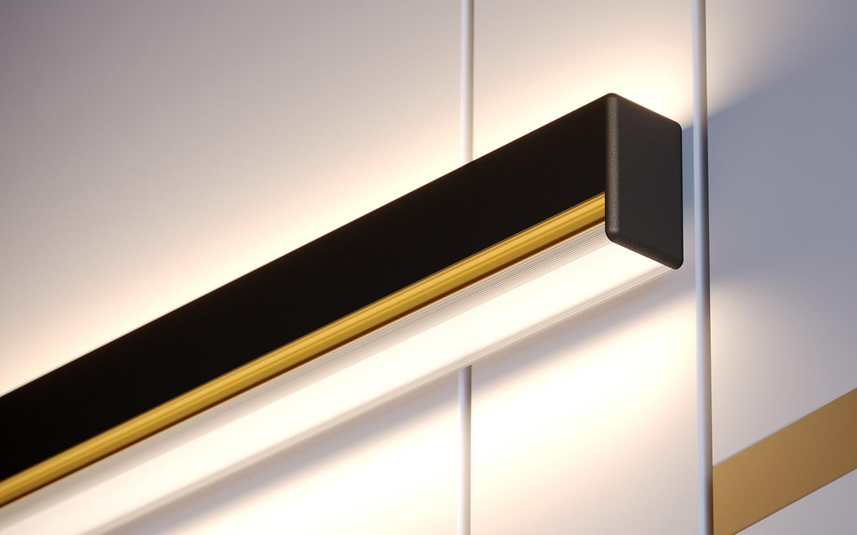 Wall-Mounted Linear LED Luminaire with Center-Lit Diffuser and Rounded End Caps