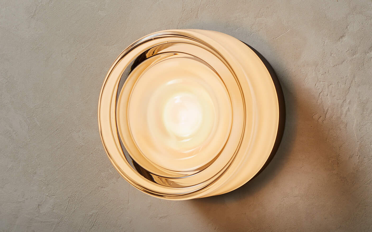 Wall Sconce and Flush Mount Ceiling Light with Solid Glass Shade and Concentric Ring Texture