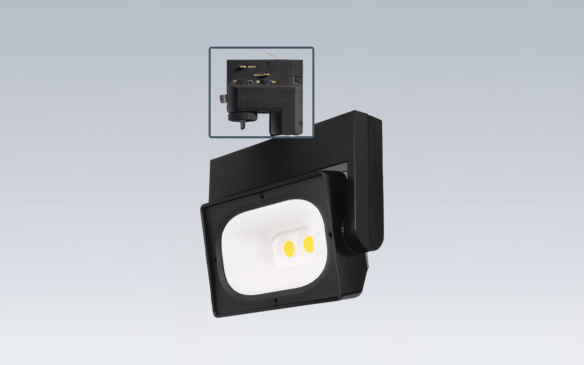 Wall Wash LED Track Lighting Head with Hyperbolic Reflector and Integral On/Off Switch