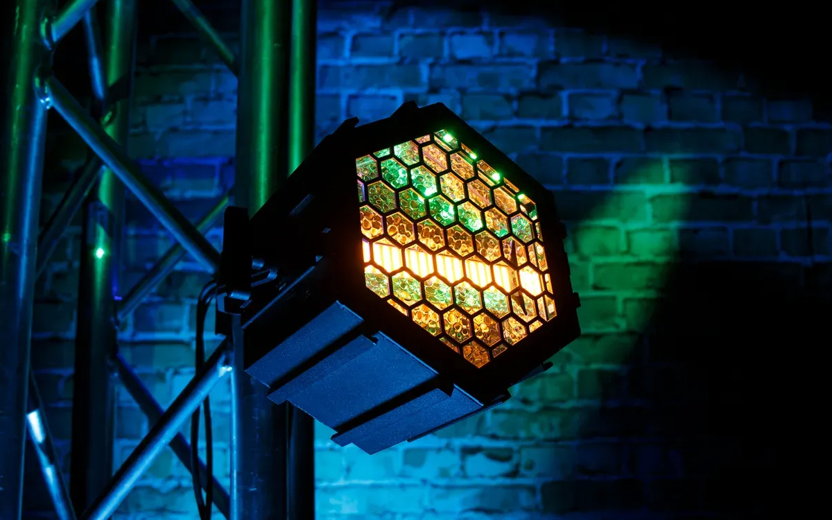 Warm White LED Strobe/Blinder Fixture with RGB Backlight Effects and Modular Interlocking Housing Design