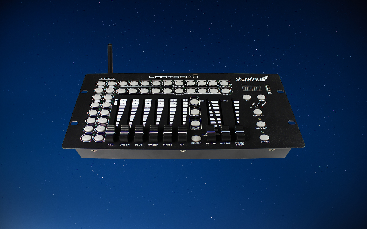Wireless DMX Color Mixing Controller with USB Data Backup, FAT16 and FAT32 Compatibility, and Chase Bank Management