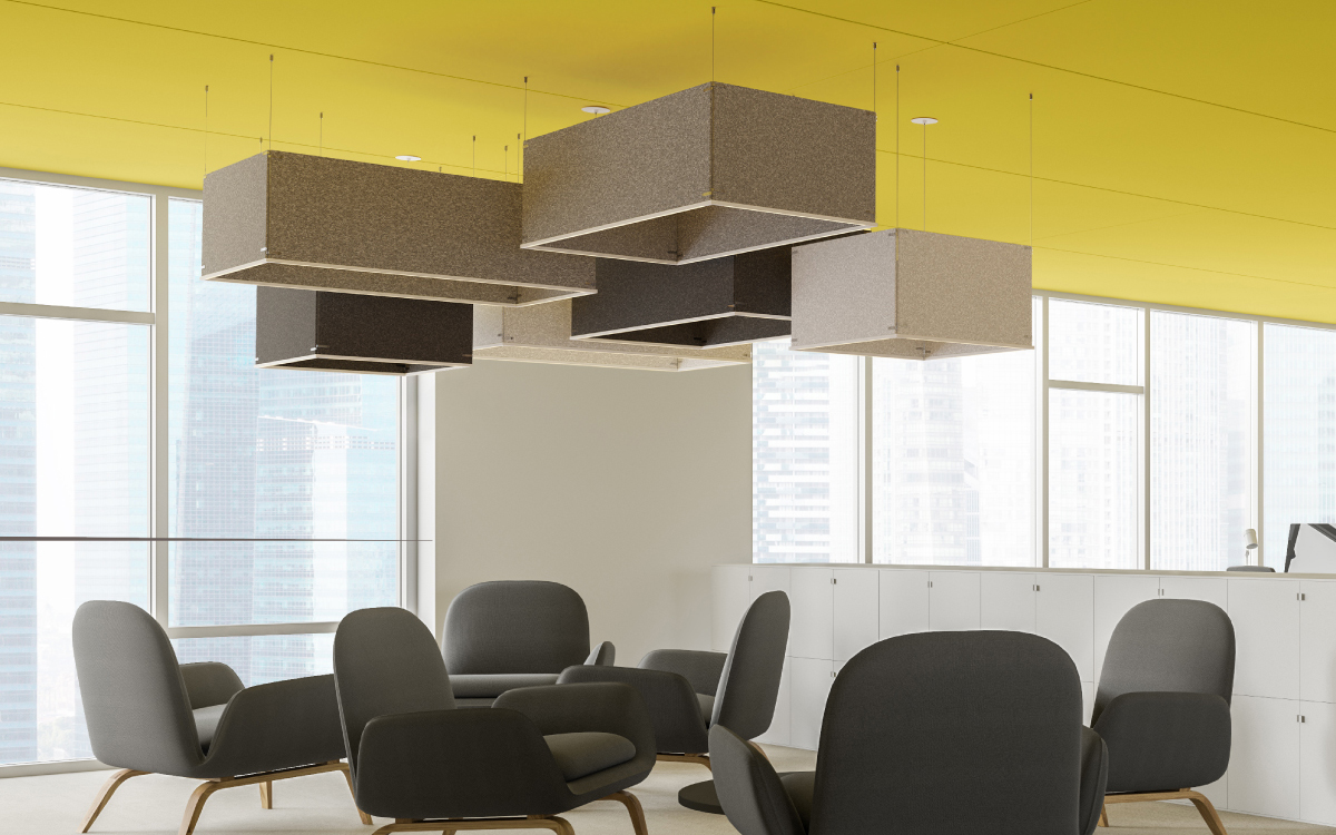 Z-Bar Pendant Light Acoustic Panel System with Fire-Rated, Colorful Finishes